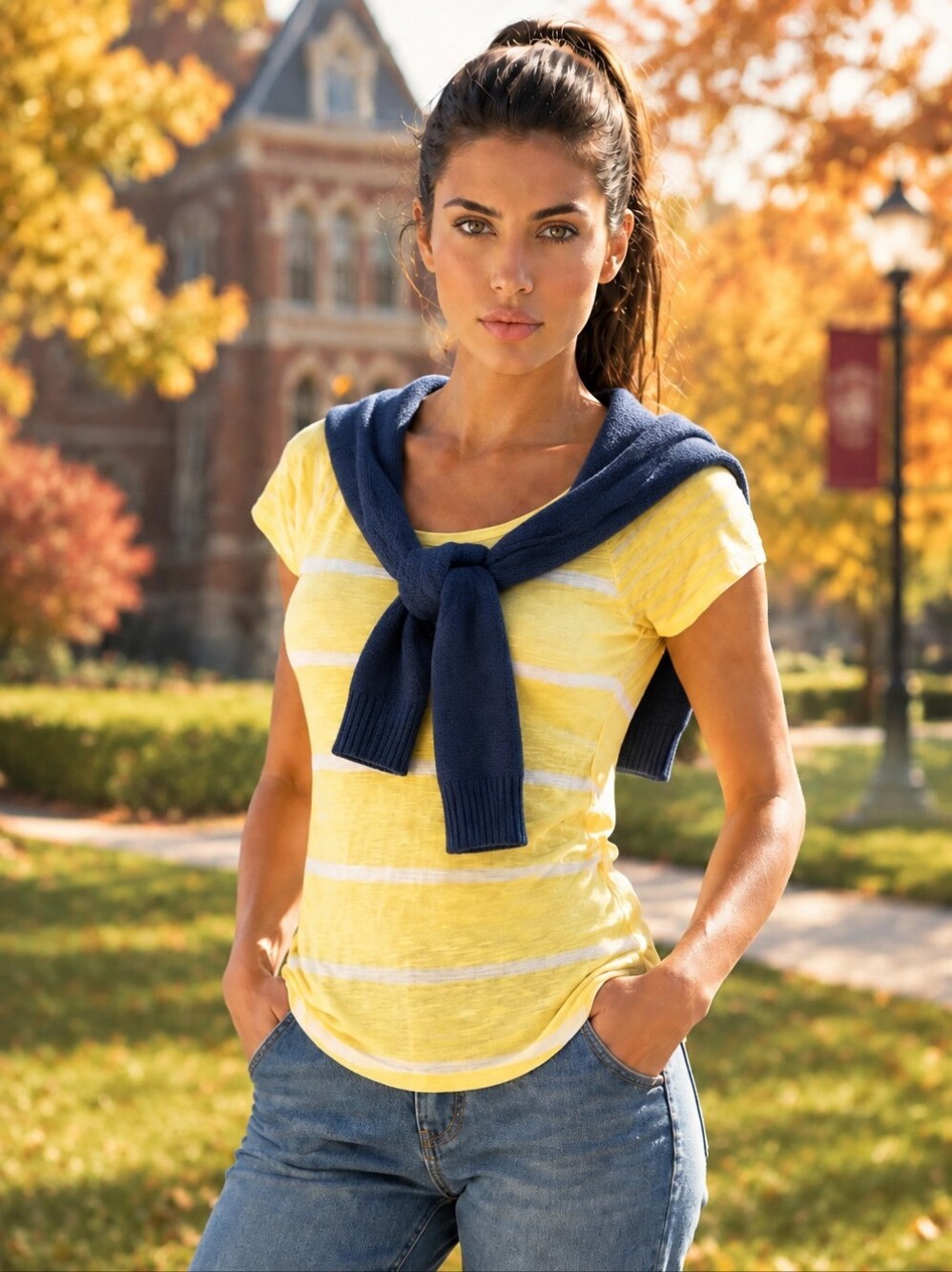 NWT Maurices 24/7 Dawson Drop Shoulder Striped Tee Yellow White Small